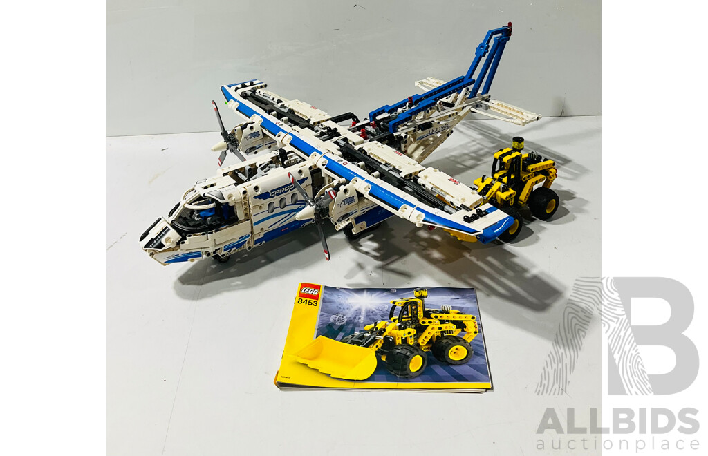 Pair of Mostly Built Lego Technic Cargo Plane Set No.42025 and Lego Technic Front End Loader Set No. 8453 with Instructions