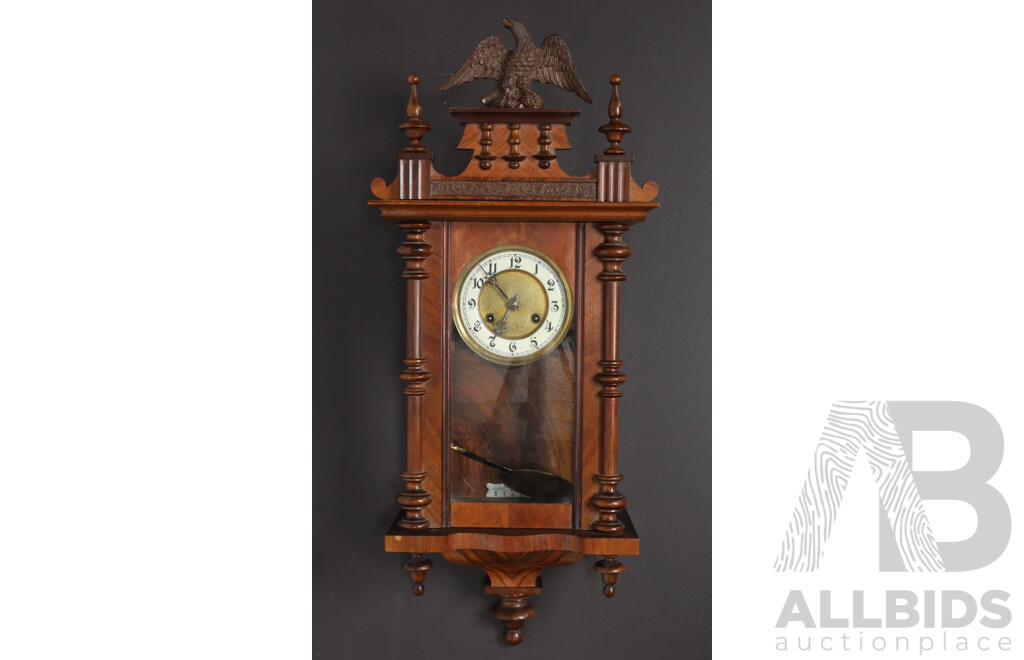 Victorian Mahogany Cased Wall Clock with Enamel Dial