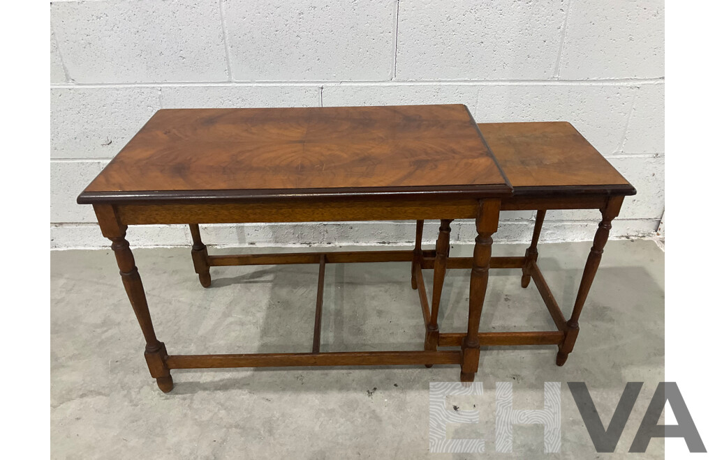 Mahogany Wood Flute Leg Nest Table - Set of 2