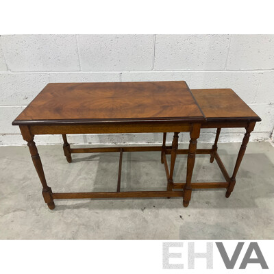 Mahogany Wood Flute Leg Nest Table - Set of 2