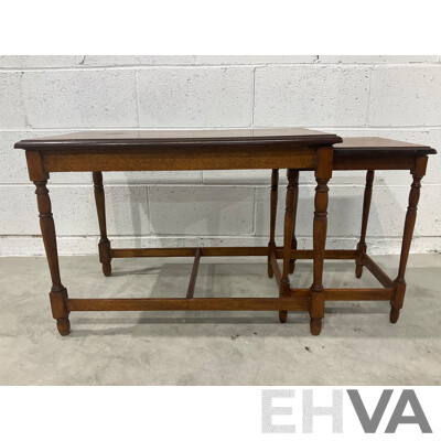 Mahogany Wood Flute Leg Nest Table - Set of 2