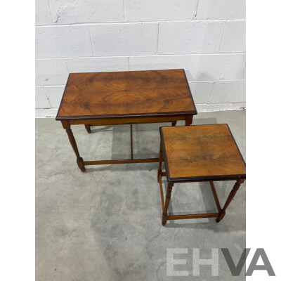 Mahogany Wood Flute Leg Nest Table - Set of 2