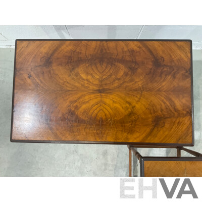 Mahogany Wood Flute Leg Nest Table - Set of 2