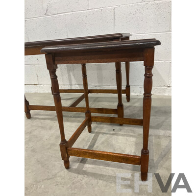 Mahogany Wood Flute Leg Nest Table - Set of 2