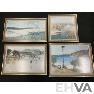 Framed Print “ Holiday Sketch at Coogee 1888“ by Tom Roberts, “The Railway Station, Redfern“, “The Purple Noon’s Transparent Night” and “Golden Summer, Eaglemont” by Arthur Streeton - Lot of 4