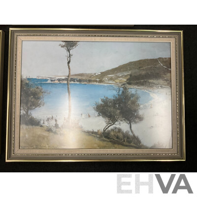 Framed Print “ Holiday Sketch at Coogee 1888“ by Tom Roberts, “The Railway Station, Redfern“, “The Purple Noon’s Transparent Night” and “Golden Summer, Eaglemont” by Arthur Streeton - Lot of 4