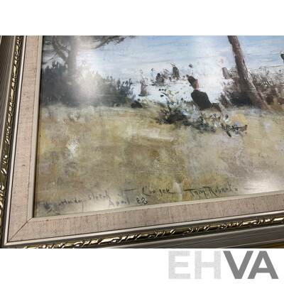 Framed Print “ Holiday Sketch at Coogee 1888“ by Tom Roberts, “The Railway Station, Redfern“, “The Purple Noon’s Transparent Night” and “Golden Summer, Eaglemont” by Arthur Streeton - Lot of 4