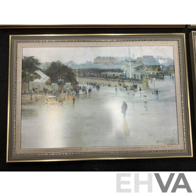 Framed Print “ Holiday Sketch at Coogee 1888“ by Tom Roberts, “The Railway Station, Redfern“, “The Purple Noon’s Transparent Night” and “Golden Summer, Eaglemont” by Arthur Streeton - Lot of 4