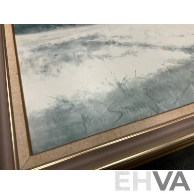 Framed Print “ Holiday Sketch at Coogee 1888“ by Tom Roberts, “The Railway Station, Redfern“, “The Purple Noon’s Transparent Night” and “Golden Summer, Eaglemont” by Arthur Streeton - Lot of 4