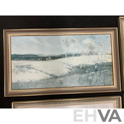 Framed Print “ Holiday Sketch at Coogee 1888“ by Tom Roberts, “The Railway Station, Redfern“, “The Purple Noon’s Transparent Night” and “Golden Summer, Eaglemont” by Arthur Streeton - Lot of 4