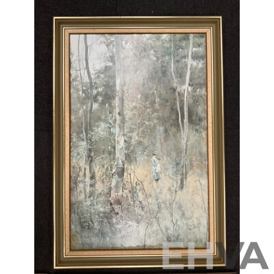 Framed Print “Lost” by Frederick McCubbin, “Under the Jacaranda” by R Godfrey Rivers, “Roses” and “Mosman’s Bay” by Tom Robert’s - Lot of 4