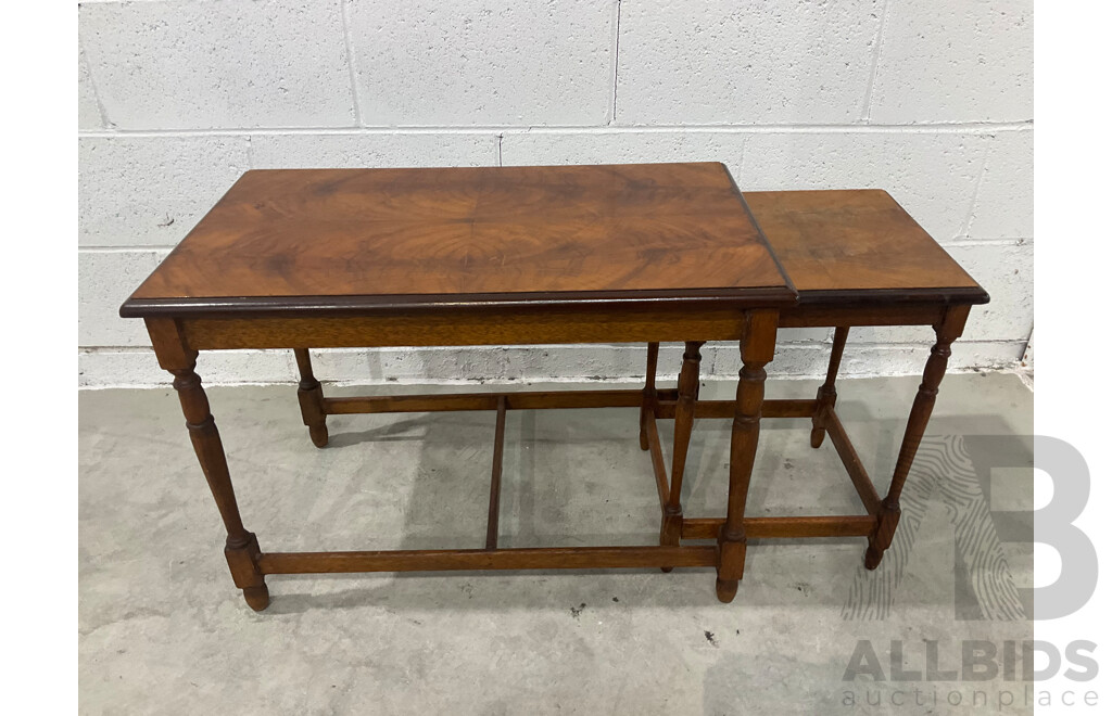 Mahogany Wood Flute Leg Nest Table - Set of 2
