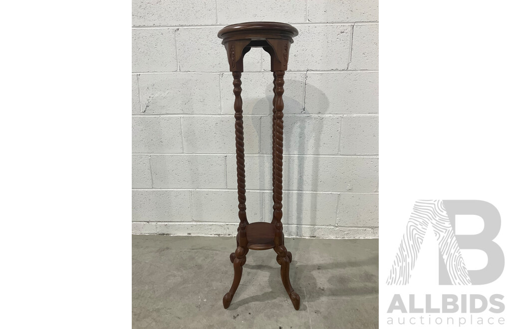 Mahogany Wood Twist Leg Plant Stand / Flower Stand