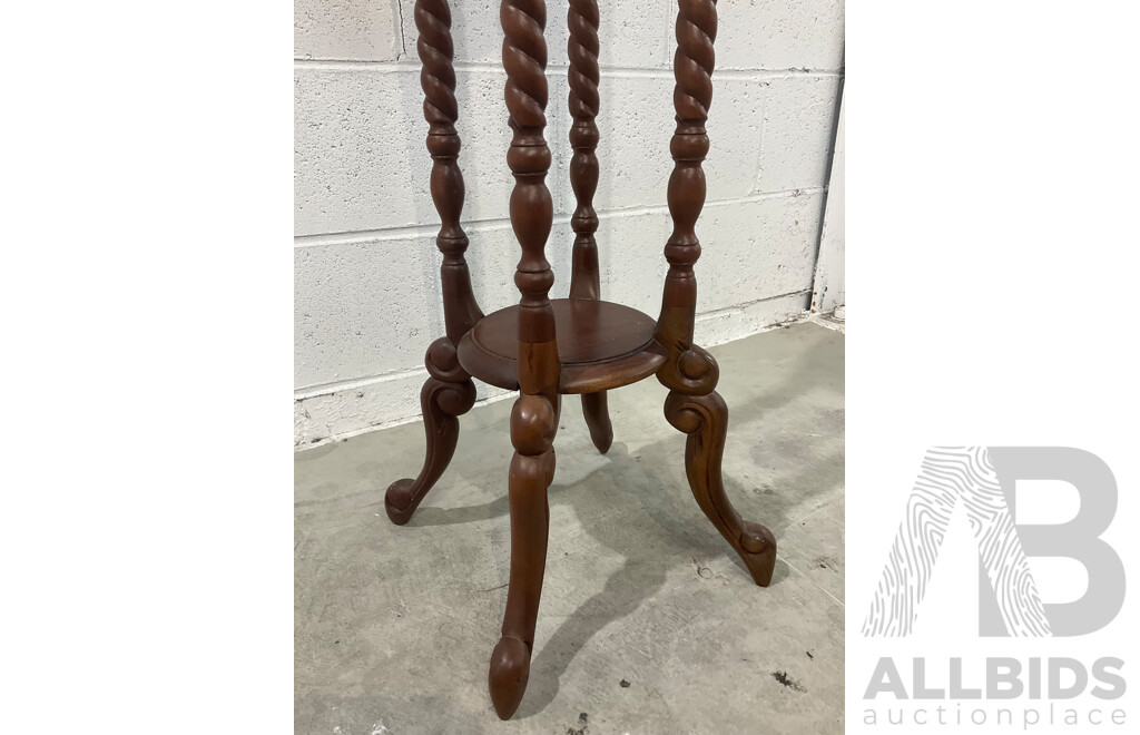 Mahogany Wood Twist Leg Plant Stand / Flower Stand