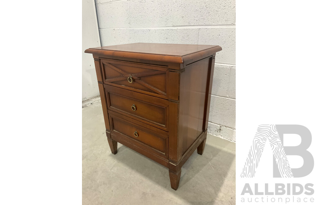 Solid Wood Tallboy / Chest of Drawers and French Style Cherrywood Bedside Cabinet - Lot of 2