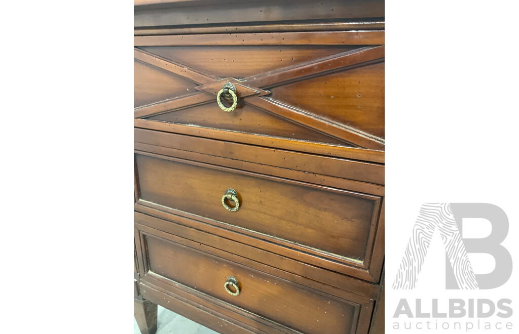 Solid Wood Tallboy / Chest of Drawers and French Style Cherrywood Bedside Cabinet - Lot of 2