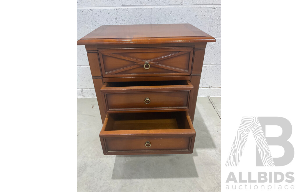 Solid Wood Tallboy / Chest of Drawers and French Style Cherrywood Bedside Cabinet - Lot of 2