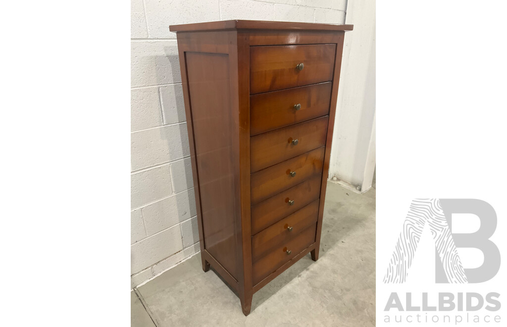 Solid Wood Tallboy / Chest of Drawers and French Style Cherrywood Bedside Cabinet - Lot of 2