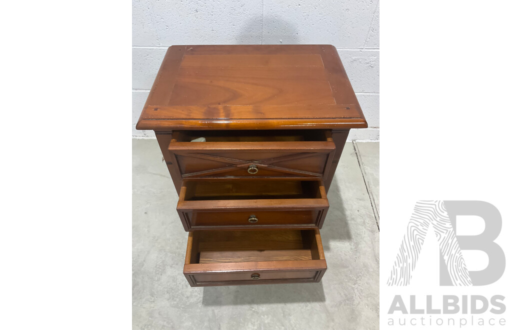 Solid Wood Tallboy / Chest of Drawers and French Style Cherrywood Bedside Cabinet - Lot of 2