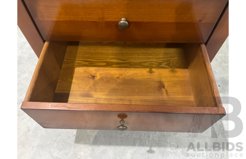 Solid Wood Tallboy / Chest of Drawers and French Style Cherrywood Bedside Cabinet - Lot of 2