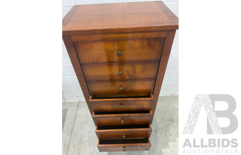 Solid Wood Tallboy / Chest of Drawers and French Style Cherrywood Bedside Cabinet - Lot of 2
