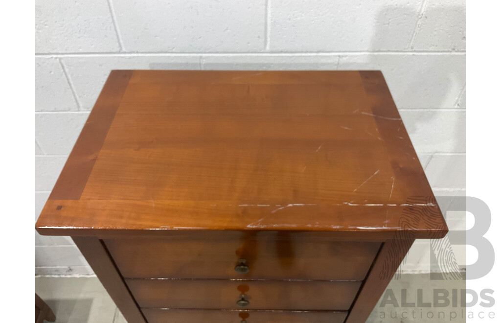 Solid Wood Tallboy / Chest of Drawers and French Style Cherrywood Bedside Cabinet - Lot of 2