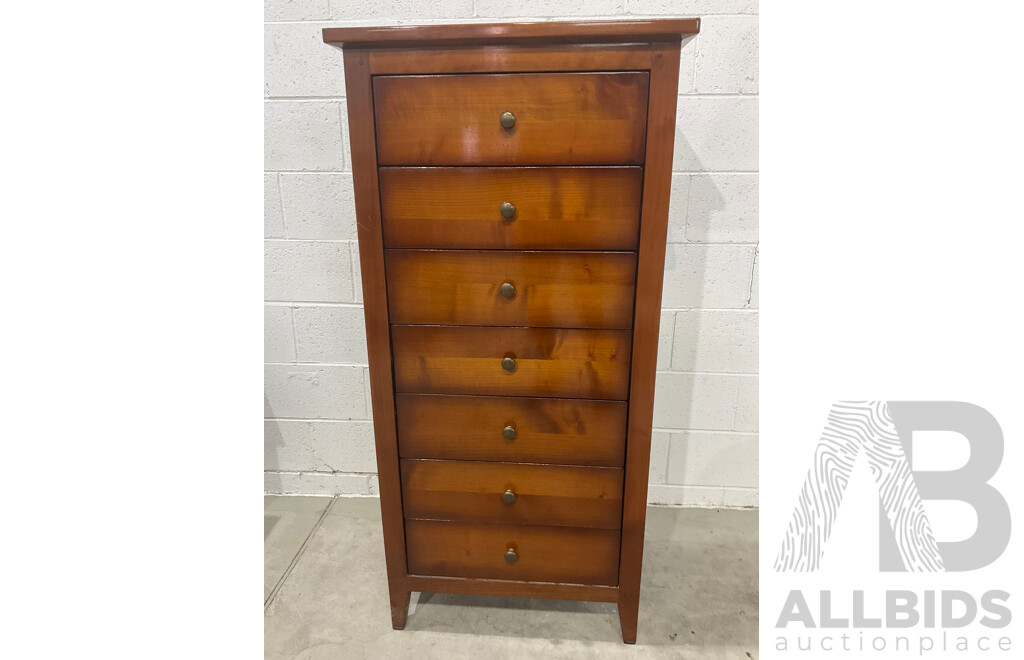 Solid Wood Tallboy / Chest of Drawers and French Style Cherrywood Bedside Cabinet - Lot of 2