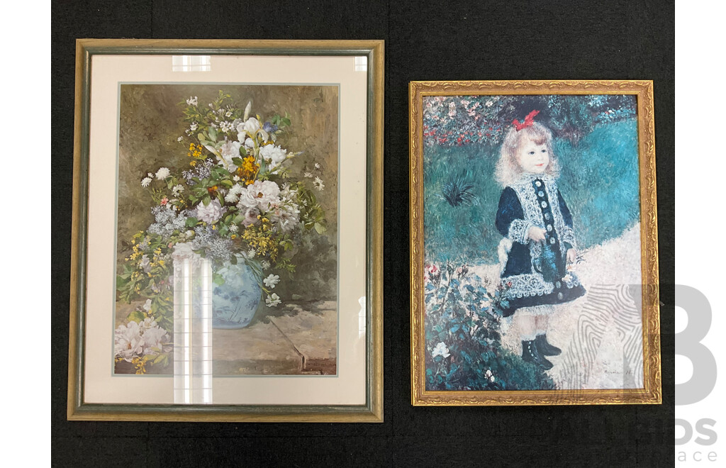 Framed Print “ Girl with Watering Can “ and “ Spring Bouquet” by PIERRE-AUGUSTE RENOIR - Lot of 2