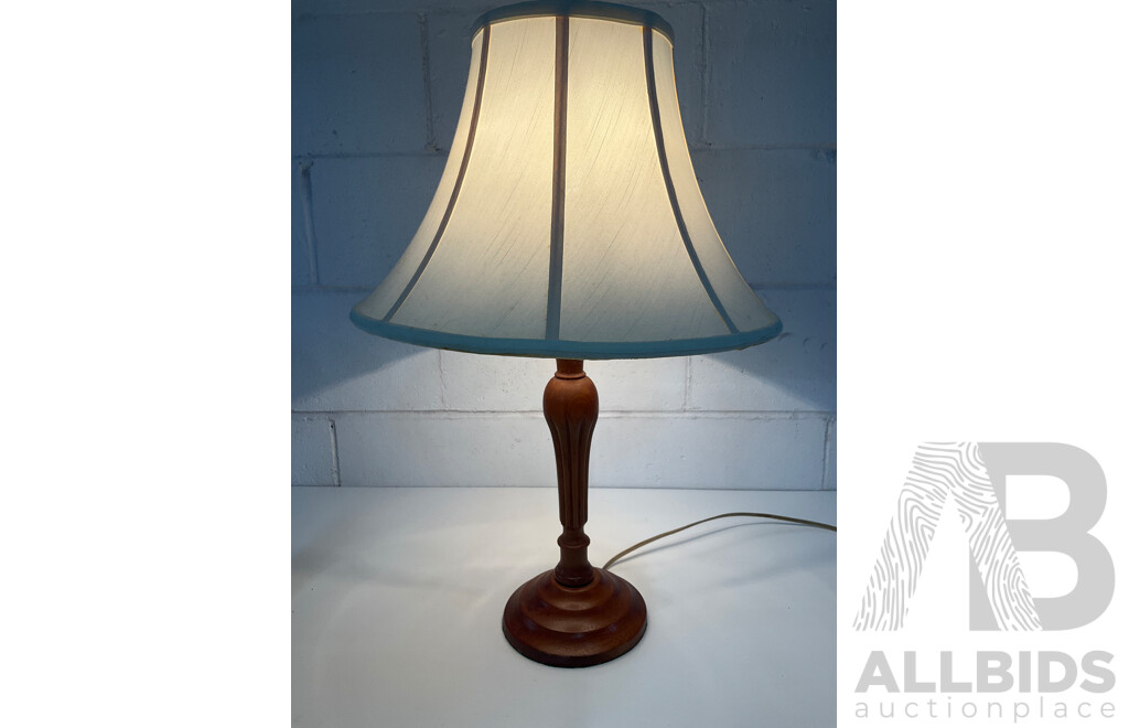 Brass Floor Lamp with Shade, Round Shape Wooden Table Lamp with Shade and Alabaster Table Lamp with Shade - Lot of 3