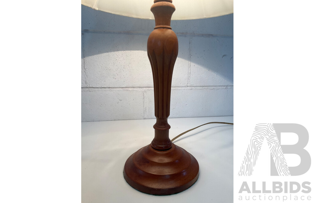 Brass Floor Lamp with Shade, Round Shape Wooden Table Lamp with Shade and Alabaster Table Lamp with Shade - Lot of 3