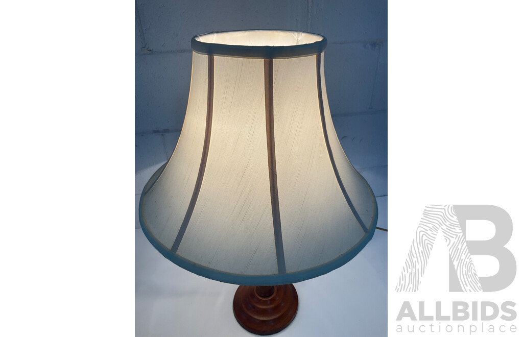 Brass Floor Lamp with Shade, Round Shape Wooden Table Lamp with Shade and Alabaster Table Lamp with Shade - Lot of 3