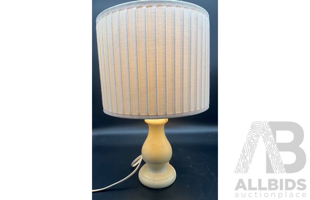 Brass Floor Lamp with Shade, Round Shape Wooden Table Lamp with Shade and Alabaster Table Lamp with Shade - Lot of 3