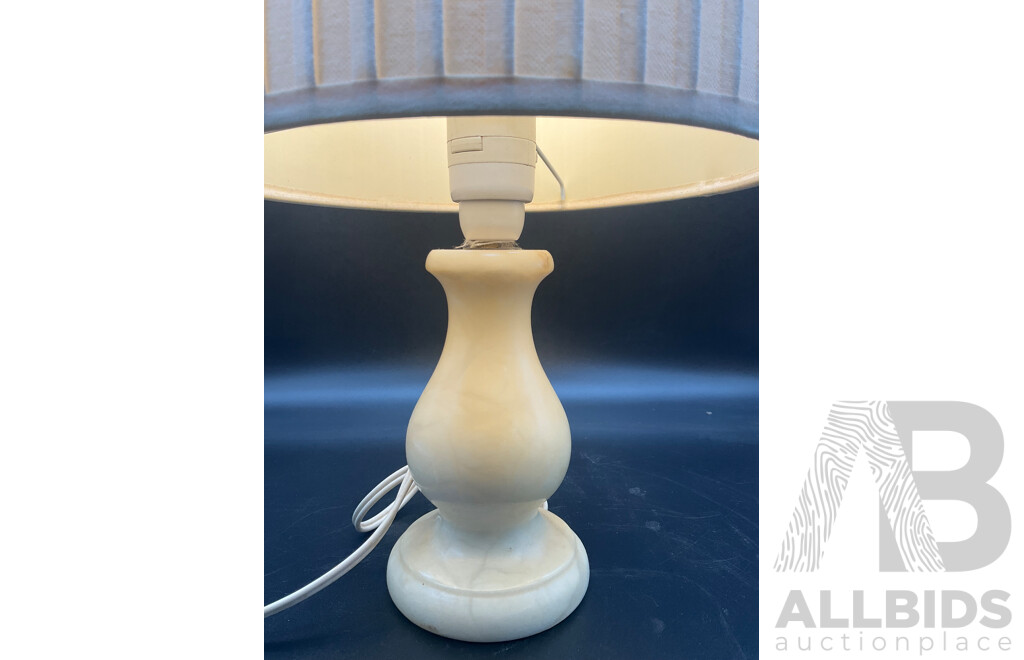 Brass Floor Lamp with Shade, Round Shape Wooden Table Lamp with Shade and Alabaster Table Lamp with Shade - Lot of 3