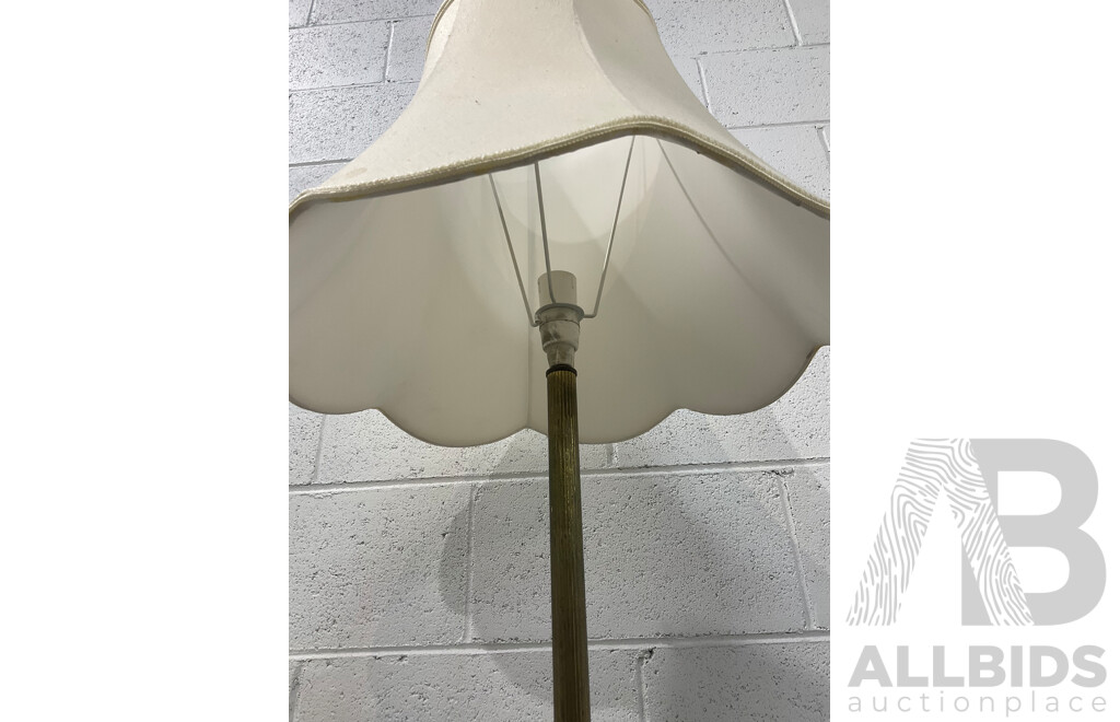 Brass Floor Lamp with Shade, Round Shape Wooden Table Lamp with Shade and Alabaster Table Lamp with Shade - Lot of 3