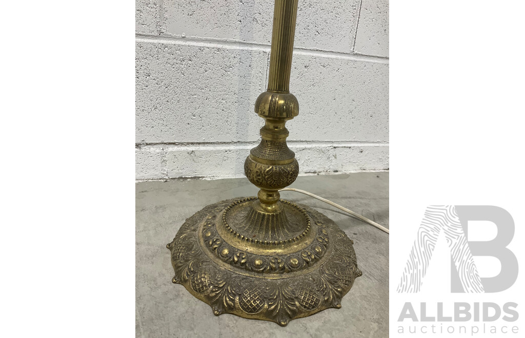 Brass Floor Lamp with Shade, Round Shape Wooden Table Lamp with Shade and Alabaster Table Lamp with Shade - Lot of 3