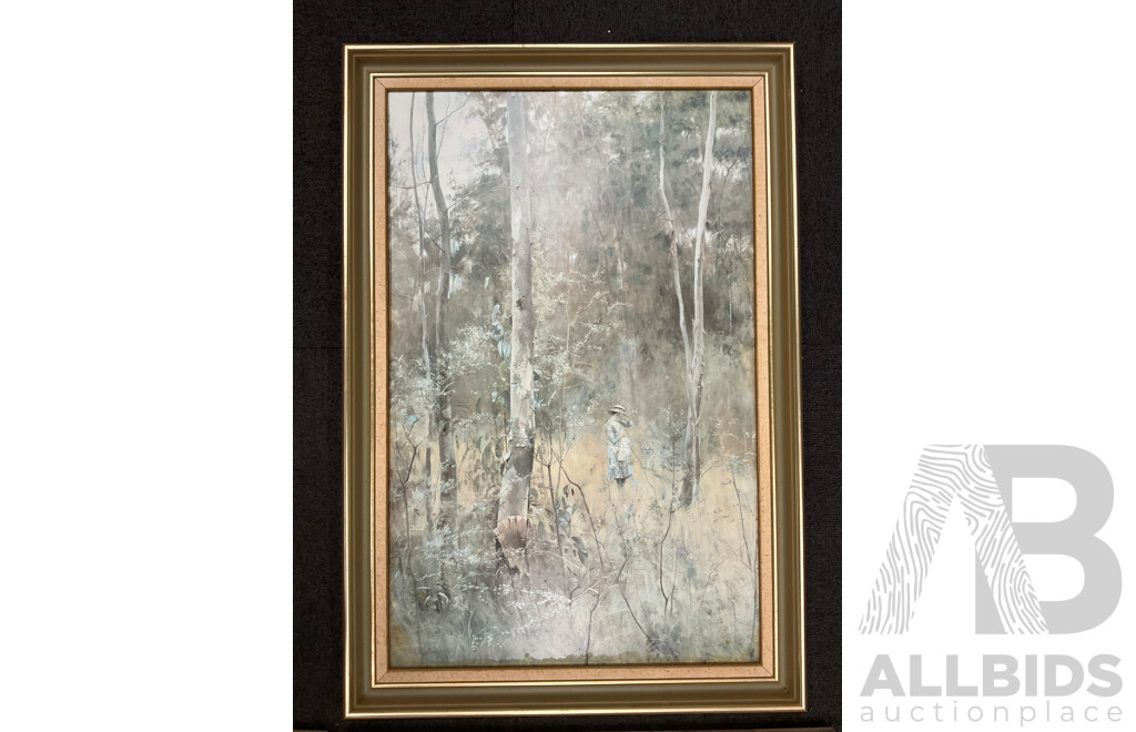 Framed Print “Lost” by Frederick McCubbin, “Under the Jacaranda” by R Godfrey Rivers, “Roses” and “Mosman’s Bay” by Tom Robert’s - Lot of 4