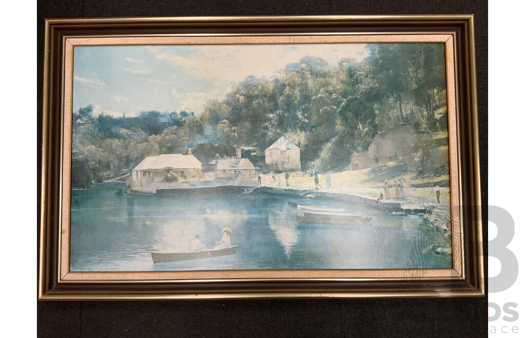 Framed Print “Lost” by Frederick McCubbin, “Under the Jacaranda” by R Godfrey Rivers, “Roses” and “Mosman’s Bay” by Tom Robert’s - Lot of 4