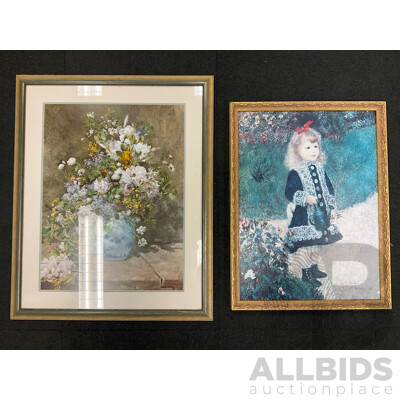 Framed Print “ Girl with Watering Can “ and “ Spring Bouquet” by PIERRE-AUGUSTE RENOIR - Lot of 2