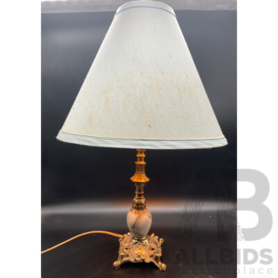 Onyx and Brass Table Lamp with Blue Shade - Set of 2