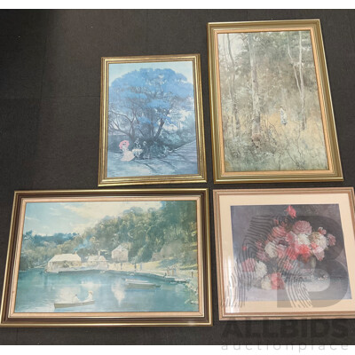 Framed Print “Lost” by Frederick McCubbin, “Under the Jacaranda” by R Godfrey Rivers, “Roses” and “Mosman’s Bay” by Tom Robert’s - Lot of 4