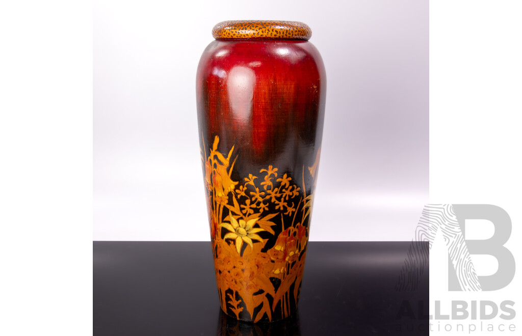 Impressive Antique Australian Pokerwork Vase with Native Flower Decoration