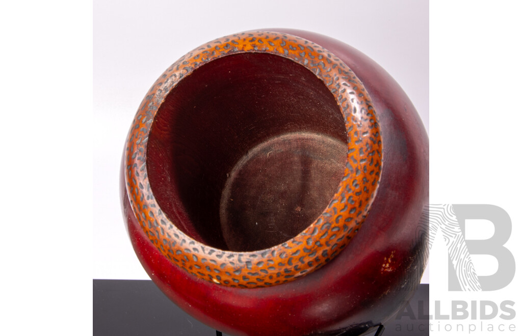 Impressive Antique Australian Pokerwork Vase with Native Flower Decoration