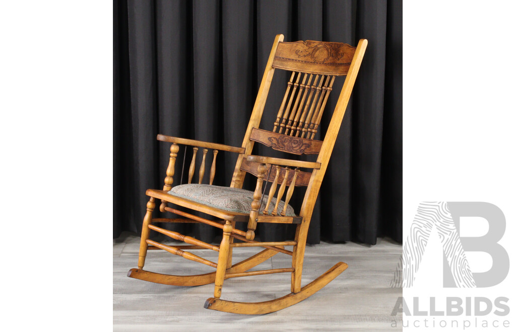 Vintage American Oak Spindle Back Rocking Chair