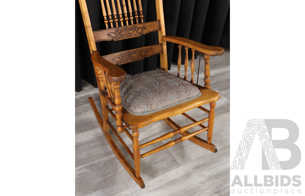 Vintage American Oak Spindle Back Rocking Chair