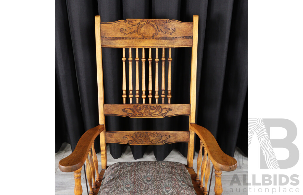 Vintage American Oak Spindle Back Rocking Chair