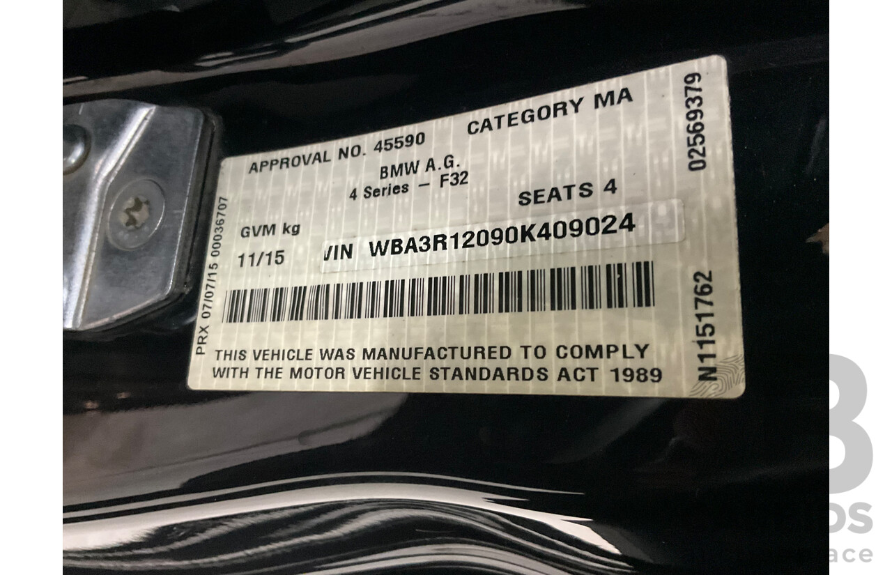 11/2015 BMW 435i F32 MY15 2d Coupe Black Sapphire Metallic Turbo 3.0L