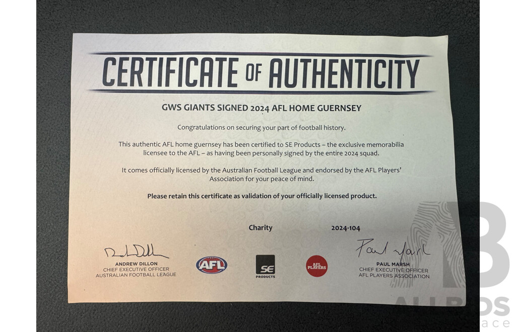 2024 GWS Giants Jersey - Signed and Framed