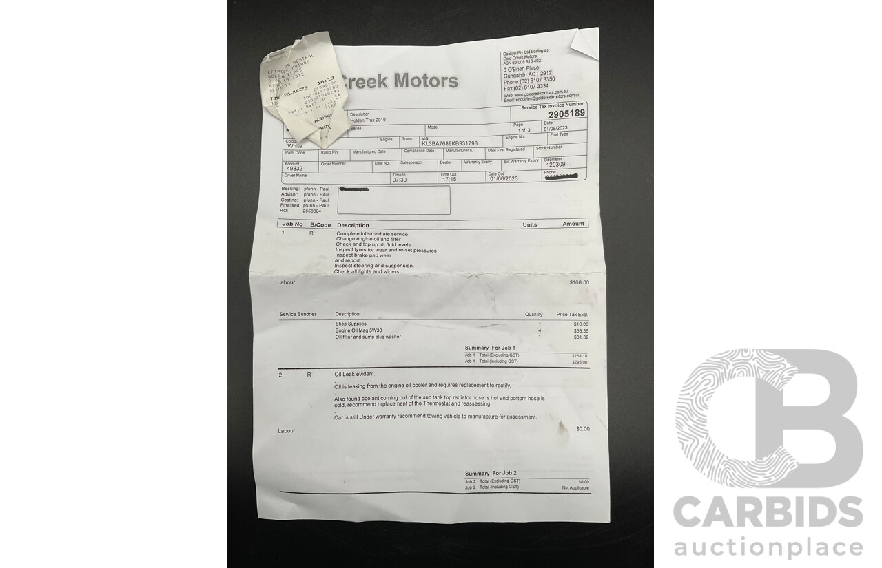 9/2019 Holden Trax LTZ (FWD) TJ MY20 4d Wagon Summit White Turbo 1.4L