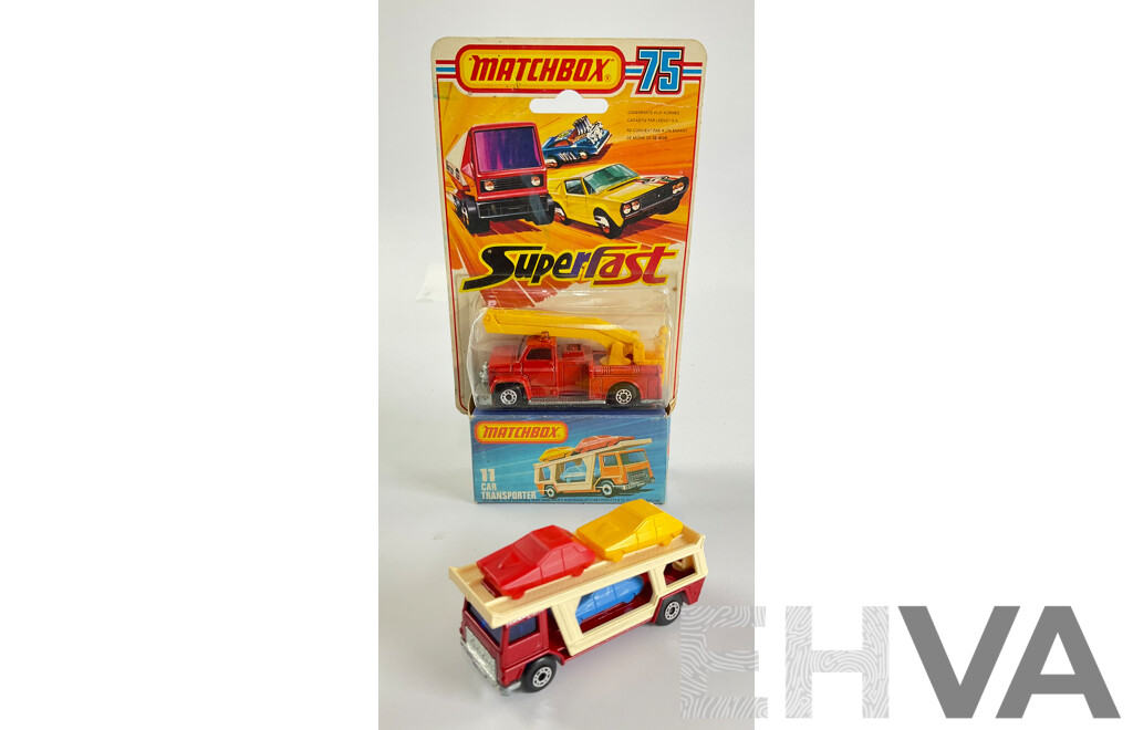 Vintage Matchbox 75 Car Transporter and Snorkel Fire Engine