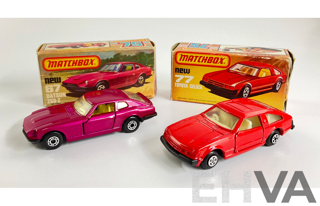 Vintage Matchbox 75 Datsun 260Z and Toyota Celica with Original Boxes